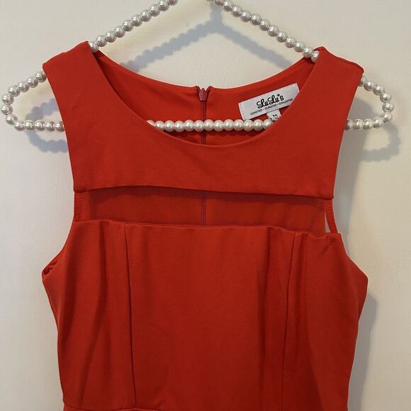 LuLu's Dress Womens M skater orange Fit And Flare Mesh Panel Sleeveless Party - Picture 5 of 14